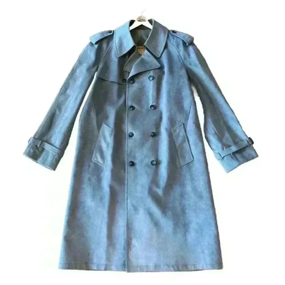 Jeffrey Bank for Lakeland Alcantara Grey Suede ‎ Trench Coat 46L Vintage 1990